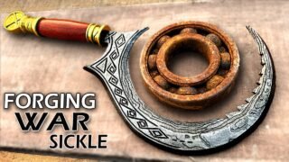 Hand Forged DAMASCUS SICKLE out of Rusted Bearings
