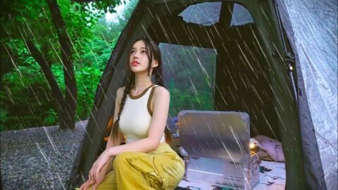 하늘에 구멍이 났나? 비올땐 김치전 부추전에 시원한 캔맥주 (매운 국물 닭발) | 빗소리 ASMR | 애견동반 캠핑