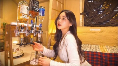 🥶-20℃ 최강한파 아늑한 에어텐트에서의 하룻밤 | 수제버거와 스테이크 보드카 마시는 장박생활 | 강아지 모자 뜨개질 | 베트남 쌀국수 만들어먹기