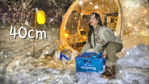 🌨역대급 폭설 내리는 날 자동차 포차를 열고 지인들을 초대했는데 주저앉은 텐트 | 따끈한 스지전골에 소주 한잔 | 구독자이벤트