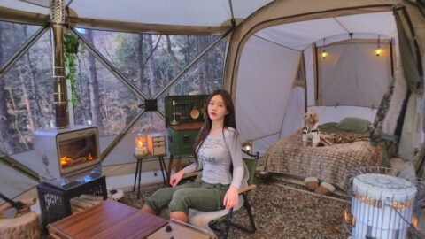 ❄️눈 내리는 설산에서 텐트에 침실을 연결해 2룸 만들기 | 강아지와 단둘이 보내는 하룻밤 | 매콤 순대볶음과 닭볶음탕에 소주