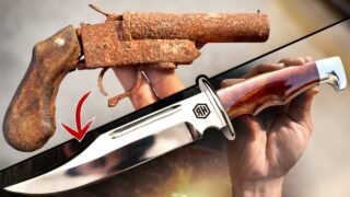 Bowie knife out of GUN – Forging Damascus