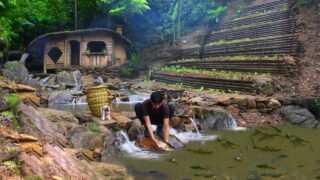Releasing Fish, Weaving Baskets & Growing Vegetables | Life in a Bushcraft House by the Waterfall