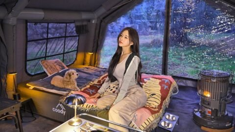 호텔같은 대형 에어텐트에서 강아지와 아늑하게 하룻밤 | 캠핑 브이로그 | 자연 ASMR
