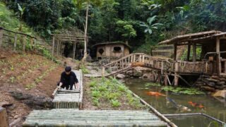 Life off the grid. Renovating the garden and growing vegetables. Paving the pathways with bamboo.