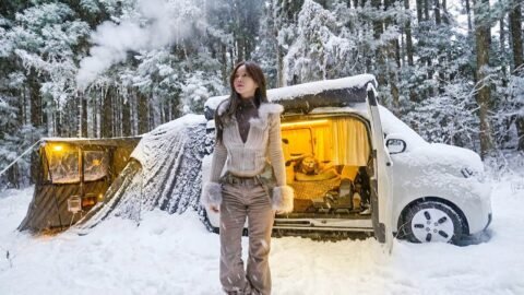 ❄️ 폭설 내리는 숲속 새로운 자동차 텐트로 보낸 하룻밤 | 수제 숯불 떡갈비 만들어 먹기