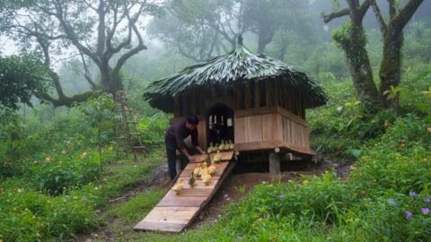 Building a Wooden House for Ducklings | Expanding the Bushcraft Farm in the deep Forest