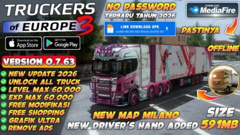 UPDATE !! Truckers Of Europe 3 Mod Apk 0.7.63 Terbaru 2026 – Unlimited Money & Max Level 60.000