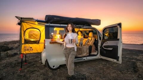 🌅선셋이 지는 바다앞 레이를 확장시켜 더 넓게 차박하기🚙 | 야외 화장실 설치