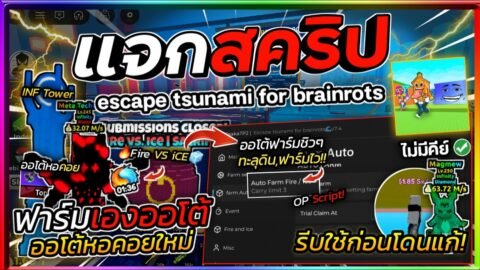 แจกสคริปต์ Escape Tsunami For Brainrots ล่าสุด ฟาร์มหอคอยใหม่ ออโต้อีเว้น Fire VS iCE🔥 [ไม่มีคีย์]🌊🧊