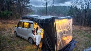 ☔️ 비바람 몰아치는 깊은 숲 아늑한 270도 회전 어닝텐트 속에서의 차박 🚙 | 비빔밥과 감자뇨끼 만들어먹기