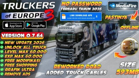 UPDATE !! Truckers Of Europe 3 Mod Apk Terbaru 2026 v0.7.64 – Unlimited Money & Max Level 60.000