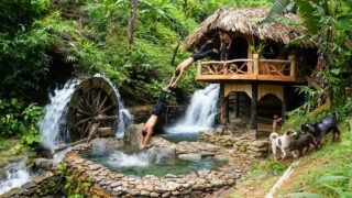 Building a Stone Swimming Pool Beneath the Waterfall | My Duck Flock Was Attacked by Wild Animals